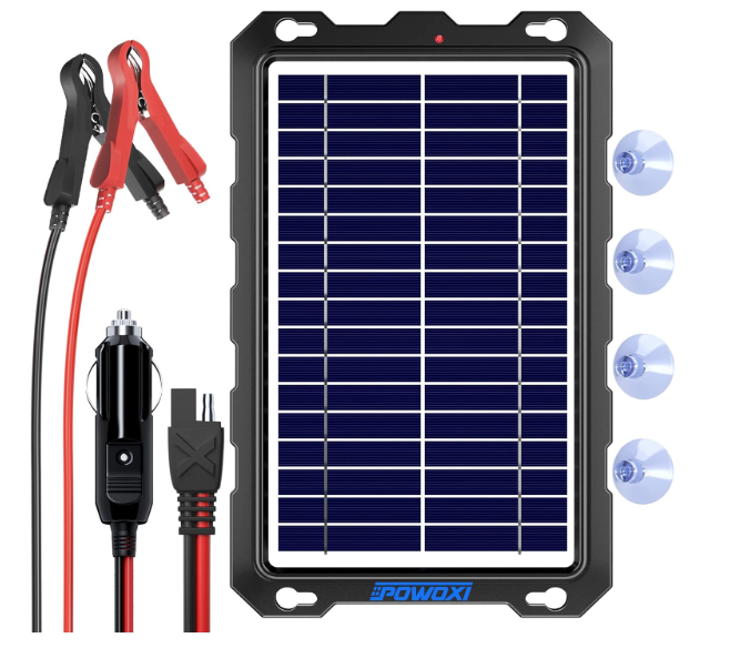 POWOXI Upgraded 7.5W-Solar-Battery-Trickle-Charger-Maintainer-12V Portable Waterproof Solar Panel Trickle Charging Kit for Car, Automotive, Motorcycle, Boat, Marine, RV,Trailer, Snowmobile, etc.