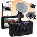 4K Dash Cam Front and Rear, 64GB Card Included, 4K+1080P Dual Dash Camera for Cars with WiFi App, Super Capacitor, WDR Night Vision, 3" IPS Screen, 170 Wide Angle, 24H Parking Mode, G-Sensor (Black)