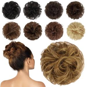 FESHFEN Human Messy Buns - 100% Human Hair Bun Real Scrunchies Hair Pieces Ponytail Extensions Wavy Tousled Updo Chignon Hairpieces for WomenLight Brown Mixed Blonde