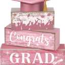 CroBlissful 4 Pcs Pink Graduation Table Decorations 2026 Graduation Tiered Tray Decorations Congrats Class of 2026 Wooden Block Centerpiece Sign Farmhouse Congratulate Gifts for Home Shelf Office