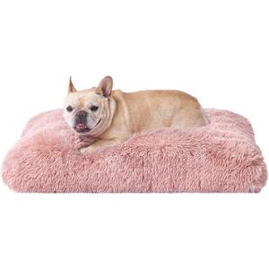 EHEYCIGA Fluffy Dog Crate Bed for Medium Dogs, Plush Faux Fur Pet Crate Pad, Calming Anti Anxiety Medium Pet Bed, Washable Soft Warm Dog Mat with Non-Slip Bottom, Pink (29.5 x 20)