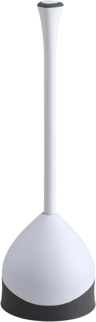 Clorox Toilet Plunger with Hideaway Holder Caddy HeavyDuty Compact Design with NonSkid Rubber Base for Bathroom Convenient Storage Toilet Unclogger, 6.5x19.5Inch, White