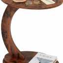 C Shaped End Table,Round Side Table for Couch Tables that Slide Under, TV Sofa Table for Small Spaces,C Table,Night Stand with Metal Frame for Bedroom,Living Room,Small Space(Brown)