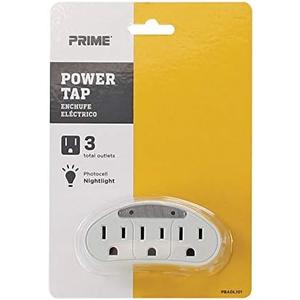 Prime PBADL101 Outlet Power Tap with Photocell Nightlight, White