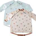 BIBaDO - Long Sleeve Baby Bibs - Babies & Toddlers 6-36 Months - Coverall Baby Led Weaning Bib - Easy Wipe, Soft & Waterproof (2 Pack, Arctic Amigos & Forest Friends)