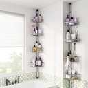 Corner Shower Caddy Tension Pole: Stainless Steel Rustproof 4-Tier Shower Organizer - 47-121 inch Adjustable Bathroom Shelves for Bathtub Shampoo Storage - Tension Rod Floor Standing Bath Rack