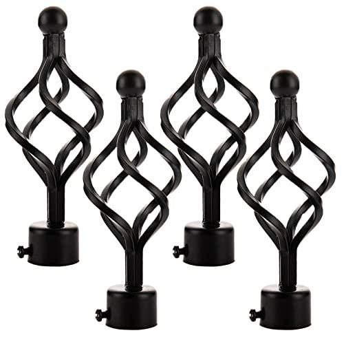 ECESLENT Window Treatment Finials 4 PCS Long Twisted Shaped Decorative Curtain Rod Finials Fit for 0.98 or 1.1 Inch(25-28mm) Diameter Curtain Rod Drapery Rod Replacement Finials, Black