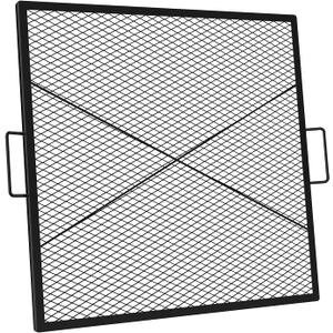 onlyfire X-Marks Square Fire Pit Cooking Grate, Square Grate for Outdoor Cooking, Heavy Duty Steel Campfire BBQ Grill Grid with Handle, 36-Inch