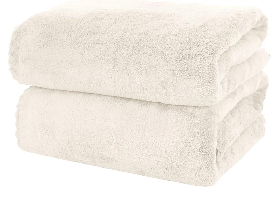 MOONQUEEN 2 Pack Premium Bath Towel Set - Quick Drying - Microfiber Coral Velvet Highly Absorbent Towels - Multipurpose Use as Bath Fitness, Bathroom, Shower, Sports, Yoga Towel (Cream)