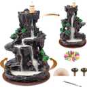 SPACEKEEPER Incense Burner, Backflow Incense Holder 2 Sides Waterfall Incense Burnier with 120 Backflow Incense Cones, 30 Incense Sticks, Aromatcherapy Ornament for Home
