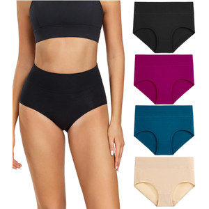 wirarpa Women's Cotton Underwear High Waisted Ladies Panties Full Coverage Briefs 4 Pack  L