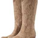 IUV Cowboy Boots For Women Western Cowgirl Boots Mid Calf Snip Toe Boot With Chunky Heel, 8.5, Camel