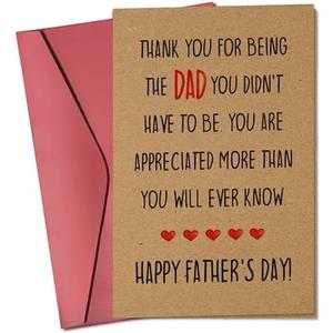 Pawzity Step Dad Fathers Day Card - Happy Fathers Day Cards for Bonus Step Dad, Stepfather from Daughter Son - Funny Cards for Father from Bonus Kids - Single 5.3''x 8'' Folded Greeting Card Set of 2