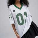 Women's Number Print Mesh Oversized Jersey Shirts Striped Trim Half Sleeve Baggy Camo Graphic Tees (M)