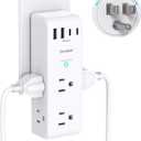 Surge Protector Outlet Extender - with Rotating Plug, 6 AC Multi Plug Outlet with 4 USB Ports (2 USB C), 1800J Wall Charger, 3-Sided Power Strip with Spaced Outlet Splitter for Home, Office, Travel (White)