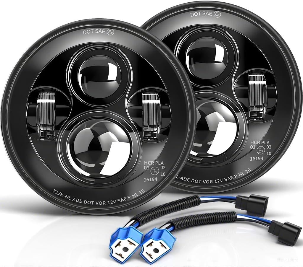 DOT Approved 7 Inch Halo LED Headlight Kit H4 High Low Beam - H6024 Plug and Play Compatible with Wrangler JK/TJ/CJ, Miata & More (H6024 Replacement), 2-Pack