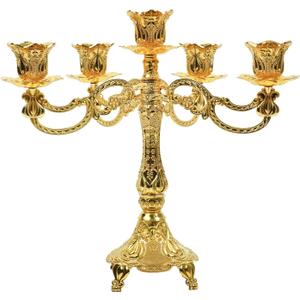5-Candle Candelabra Metal Candlestick Holder Decoration for Weddings, Churches, Halloween, Christmas, Birthday Party (A-Gold)