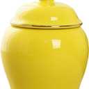 BESTonZON Ceramic Tea Canisters with Lid Vintage Chinese Style Ginger Jar Porcelain Temple Jar Decorative Vase Food Storage Jars for Kitchen Spices Tea Coffee Condiment Yellow