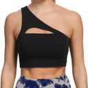 Aoxjox Women's Workout Sports Bras Fitness Gym Olivia Asymmetric One Shoulder Bra Yoga Crop Tank (Medium, 1 Black)