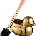 Gold Duck Toilet Brush and Holder Set,Non-Slip Handle Toilet Bowl Brush with Wooden & Stainless SteelHandle, Practical Bathroom Accessories Cleaning Tools Set