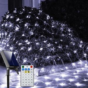 Solar Net Lights Outdoor Mesh Lights White, 200 LED Net Lights Christmas, Waterproof 19 Modes Timer Tree Wrap Lights for Fence, Garden, Yard, Bushes, Trunk, Halloween Decor-9.8ft x 6.6ft