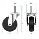 HOLKIE Caster Wheels 3 inch with No Brake Stem Casters, 5/16" -18 x 1-1/2" (Stem Diameter 5/16", Stem Length 1-1/2") Threaded Swivel Casters Set of 4 Heavy Duty Castors Black