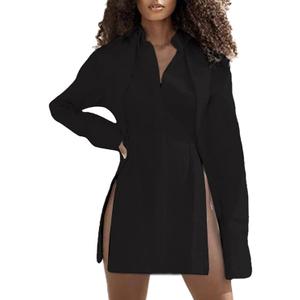 LYANER Women's Long Sleeve V Neck Button Down Split Hem Blouse
XXL Black