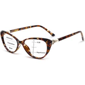 MARE AZZURO Progressive Multifocal Blue Light Blocking Reading Glasses Women Cateye Computer Readers (Brown, 150)