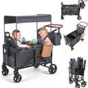 2-in-1 Wagon Stroller for 2 Kids  Adjustable Push & Pull Handle AllTerrain Wagon with Canopy, 5Point Harnesses, sanck Tray 2-in-1 Storage Bag, Lightweight, Compact  Grey (Gray)