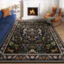 8x10 Area Rugs for Living Room Washable Rug Floral Non-Slip Large Rug for Living Room, Bedroom, Farmhouse, Dining Room, Kids Playroom (Vibrant Black)