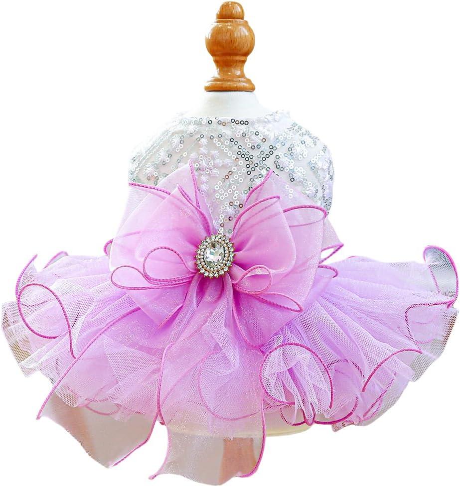 Furbabycare Elegant Sweet Puppy Dog Blingbling Princess Skirt Pet Dog Lace Cake Camisole Tutu Dress A-Purple X-Large