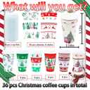36 PCS Christmas Disposable Coffee Cups, 16 OZ Christmas Winter Party Paper Cups with Lids and Sleeves, To Go Coffee Cups for Hot and Cold Drinks, Winter Xmas Party Supplies Decorations