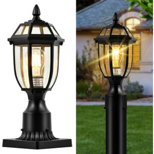 Outdoor Post Light, Exterior Lamp Post Lights with Pier Mount Base, Hard-Wired, Aluminum Outdoor Waterproof Post Lantern for Garden Patio Pole Pillar, 1 Pack