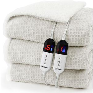 Heated Blanket Electric Blanket Queen Waffle, 84x90 Inches Dual Controllers Sherpa Fleece Fast Heating Blanket 6 Heating Levels & 10 Hours Auto Off ETL Certification, Light Gray Queen