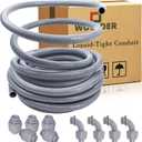 50 Foot Liquid-Tight Conduit Kit - 1/2inch Flexible Non Metallic Liquid Tight Electrical Conduit and 5 Straight and 4 Angle Fittings Included. 1/2" Dia