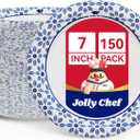 JOLLY CHEF 7 inch Disposable Paper Plates 150 Count, Soak Proof, Cut Proof, Heavy Duty Paper Plates for Everyday Use