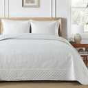 Boryard California King Quilt Bedding Set, 3-Piece Lightweight Soft Coverlet Set (111x106 inches) with 2 Pillow Shams (20x36 inches), White