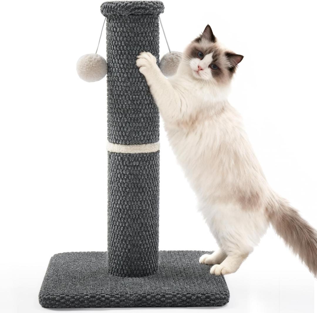 Made4Pets Tall Cat Scratching Post, 23.6" Modern Cat Scratcher with Hanging Balls, Heavy Duty and Thicker Scratching Post for Indoor Cats Adults, Sturdy Base Cat Scratch Post, Dark Grey