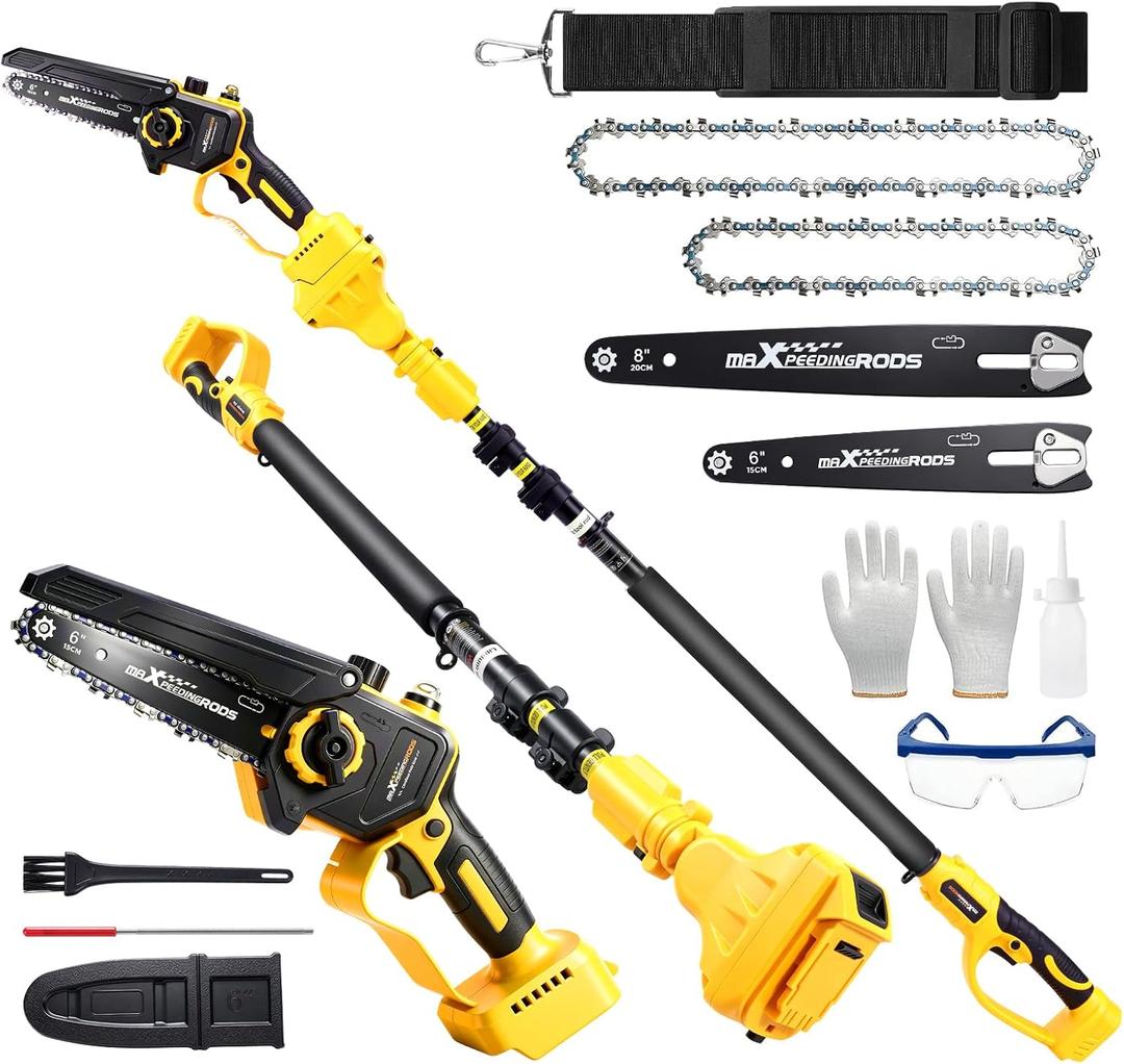 MaXpeedingrods 4-In-1 Electric Pole Saws Compatible with Dewalt 20V MAX Battery, 8 Inch & 6 Inch Mini Chainsaw Cordless with 15.6ft Reach, Electric Pole Saws for Tree Trimming (No Battery)