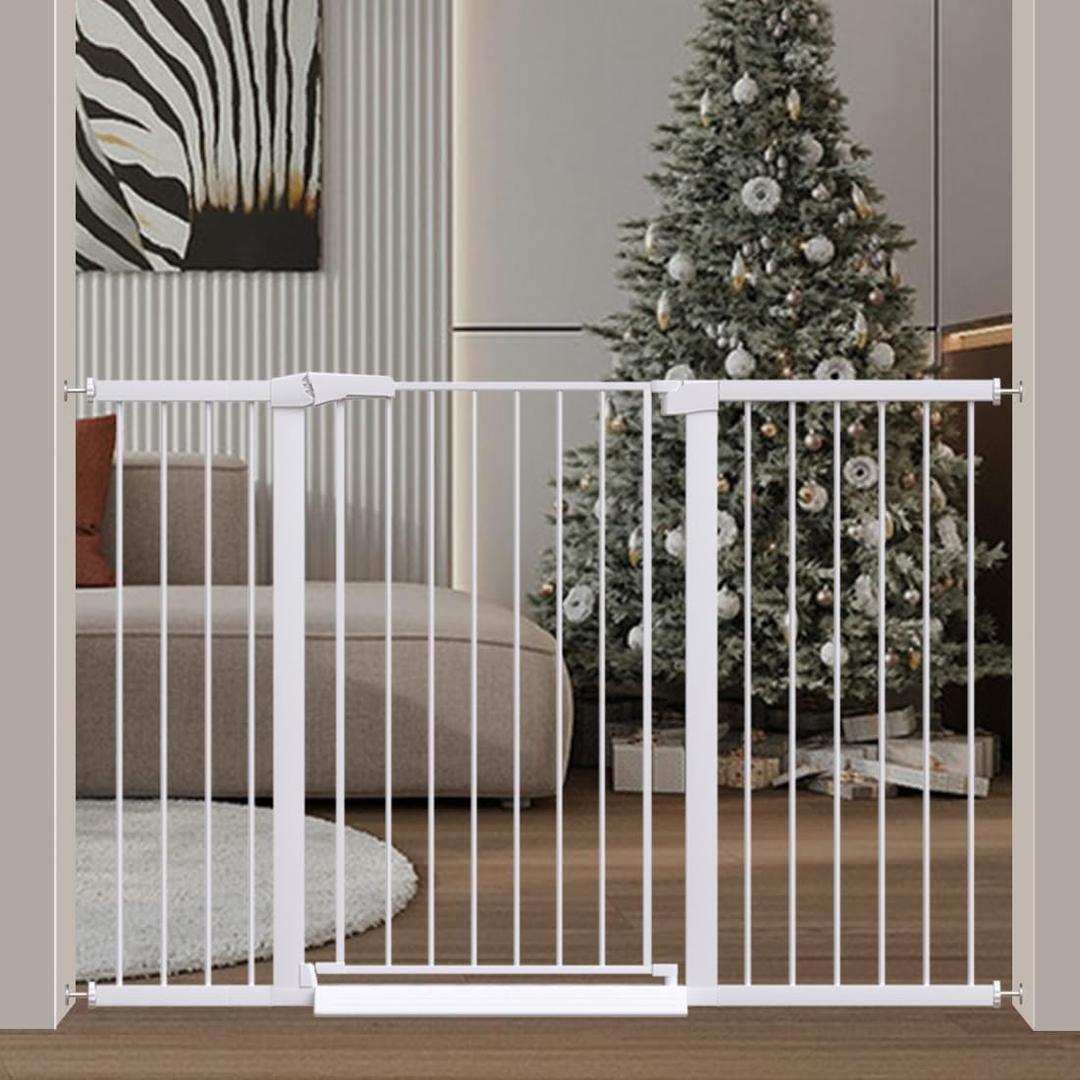 Fairy Baby 38" Extra Tall Pet Cat Gate, 54.4"-59.8" Extra Wide Long Dog Pet Gate Indoor, Safety Child Toddler Gate for Kids, Metal Auto Close Puppy Gate for House Stairs Doorway Walk Through, White 