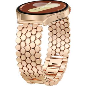 Minyee Compatible with Samsung Galaxy Watch 7 6 5 4 FE 40mm 44mm/Watch 6 Classic 43mm 47mm/Watch 5 Pro 45mm Bands for Women, 20mm Dressy Metal Gold Chain Honeycomb Luxury Chic Link Bracelet Strap