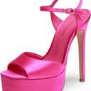 DREAM PAIRS Women's High Platform Heels 5.75'' Stilettos Open Square Toe Heeled Sandals Ankle Strap Sexy Comfort Dress Shoes Wedding Bridal Pumps 2026 Heels for Women, Size 9.5, Hot Pink, SDHS26014W