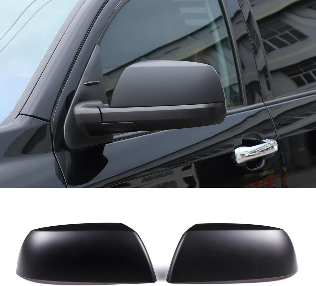 ABS Outside Side Rearview Mirror Cover Trim Sticker Compatible with Toyota Tundra 2007-2021 Crew Max Sequoia 2008-2020 Accessories(not applicable to models with turn signals) (Matte balck)