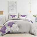 DJY 3 Pieces Duvet Cover Set King Purple Floral Pattern Comforter Cover Set Elegant Boho Lily Duvet Cover with 2 Pillow Cases Lightweight Microfiber Bedding Duvet Cover Set for All Season 90"x 104"
