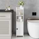 Lomojo Small Bathroom Storage Cabinet Corner, Floor Cabinet with Adjustable Shelves, Freestanding Narrow Bathroom Toilet Paper Organizers for Small Spaces, White
