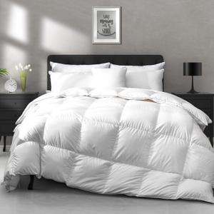 APSMILE Luxury All Season Down Feather Fibers Comforter Full/Queen Size Duvet Insert - 100% Organic Cotton, High Fill Power Medium Warmth, (Ivory White, 90X90)