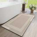 Non Slip Long Bath Mat Bathroom Runner, Rubber Backing Ultra Thin Bathroom Rugs Fit Under Door Quick Dry Super Absorbent Washable Bath Rug Shower Mat for Bathtub Sink Floor, Beige 24"x48"