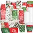Kochorie100 Set 12 oz Christmas Disposable Coffee Cups with Dome Lids Sleeves Christmas Disposable Paper Extra Thick Insulated Cup for Hot Cold Drinks Xmas Hot Chocolate Party Supplies Classic Style