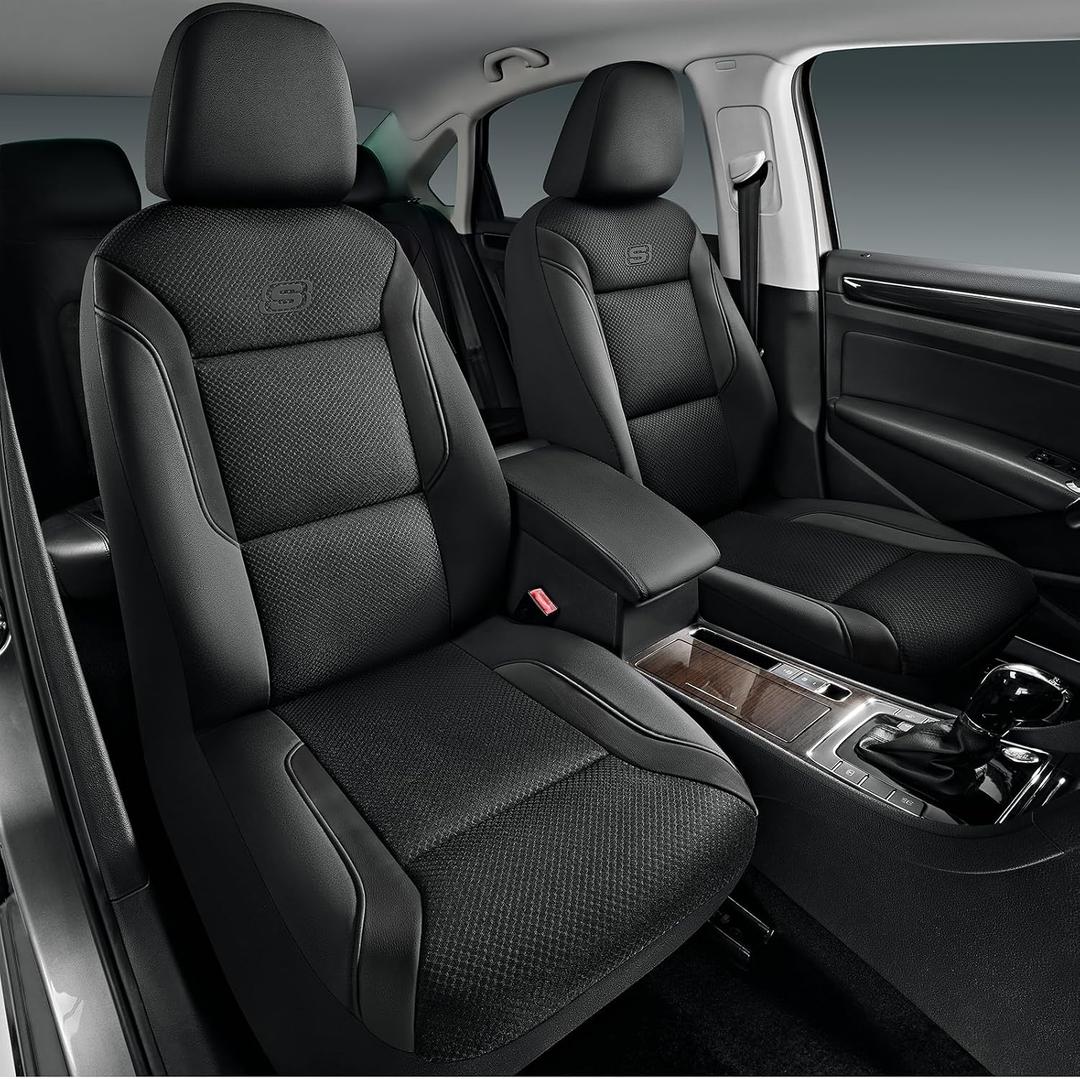 Skechers Memory Foam Seat Covers, Air Cool Mesh Thick Car Seat Covers, Car Seat Covers Front Seats Airbag Compatible, Universal Automotive Comfort for Most Cars, Vans, Trucks, SUV,Black Two Front