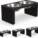 Elevated Dog Bowls, Bamboo Raised Dog Bowl for Medium Dogs, with 2 Stainless Steel Bowls (7'' Tall-30 oz Bowl) (Black)